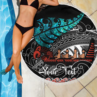 Personalised New Zealand Waka Beach Blanket Aotearoa Maori Silver Fern Pattern - Wonder Print Shop