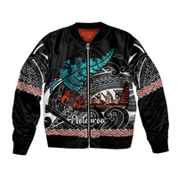 Personalised New Zealand Waka Bomber Jacket Aotearoa Maori Silver Fern Pattern - Wonder Print Shop