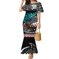 Personalised New Zealand Waka Family Matching Mermaid Dress and Hawaiian Shirt Aotearoa Maori Silver Fern Pattern - Wonder Print Shop