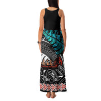 Personalised New Zealand Waka Family Matching Tank Maxi Dress and Hawaiian Shirt Aotearoa Maori Silver Fern Pattern - Wonder Print Shop