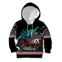 Personalised New Zealand Waka Kid Hoodie Aotearoa Maori Silver Fern Pattern - Wonder Print Shop