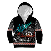 Personalised New Zealand Waka Kid Hoodie Aotearoa Maori Silver Fern Pattern - Wonder Print Shop