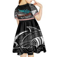 Personalised New Zealand Waka Kid Short Sleeve Dress Aotearoa Maori Silver Fern Pattern - Wonder Print Shop