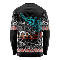 Personalised New Zealand Waka Long Sleeve Shirt Aotearoa Maori Silver Fern Pattern - Wonder Print Shop