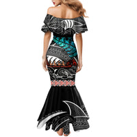 Personalised New Zealand Waka Mermaid Dress Aotearoa Maori Silver Fern Pattern - Wonder Print Shop