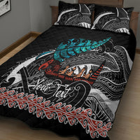 Personalised New Zealand Waka Quilt Bed Set Aotearoa Maori Silver Fern Pattern - Wonder Print Shop