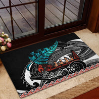 Personalised New Zealand Waka Rubber Doormat Aotearoa Maori Silver Fern Pattern - Wonder Print Shop