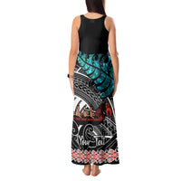 Personalised New Zealand Waka Tank Maxi Dress Aotearoa Maori Silver Fern Pattern - Wonder Print Shop