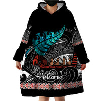Personalised New Zealand Waka Wearable Blanket Hoodie Aotearoa Maori Silver Fern Pattern - Wonder Print Shop