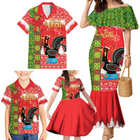 Portugal Christmas Family Matching Mermaid Dress and Hawaiian Shirt Barcelos Rooster Mix Azulejo Pattern - Feliz Natal - Wonder Print Shop