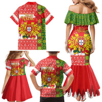 Portugal Christmas Family Matching Mermaid Dress and Hawaiian Shirt Barcelos Rooster Mix Azulejo Pattern - Feliz Natal - Wonder Print Shop