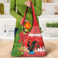 Portugal Christmas Grocery Bag Barcelos Rooster Mix Azulejo Pattern - Feliz Natal