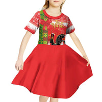 Portugal Christmas Kid Short Sleeve Dress Barcelos Rooster Mix Azulejo Pattern - Feliz Natal - Wonder Print Shop