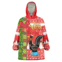 Portugal Christmas Wearable Blanket Hoodie Barcelos Rooster Mix Azulejo Pattern - Feliz Natal - Wonder Print Shop
