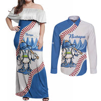 Nicaragua 2026 Baseball Personalized Couples Matching Off Shoulder Maxi Dress and Long Sleeve Button Shirt Go Champions Drip Style