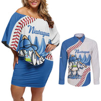 Nicaragua 2026 Baseball Personalized Couples Matching Off Shoulder Short Dress and Long Sleeve Button Shirt Go Champions Drip Style