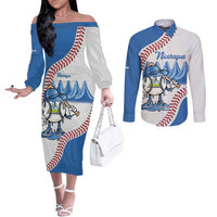 Nicaragua 2026 Baseball Personalized Couples Matching Off The Shoulder Long Sleeve Dress and Long Sleeve Button Shirt Go Champions Drip Style