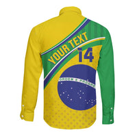 Custom Brazil Football Long Sleeve Button Shirt Vamos Canarinho