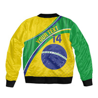Custom Brazil Football Sleeve Zip Bomber Jacket Vamos Canarinho