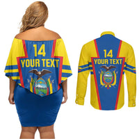 Custom Ecuador Football Couples Matching Off Shoulder Short Dress and Long Sleeve Button Shirt Vamos La Tricolor
