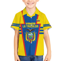 Custom Ecuador Football Family Matching Off The Shoulder Long Sleeve Dress and Hawaiian Shirt Vamos La Tricolor
