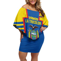 Custom Ecuador Football Family Matching Off Shoulder Short Dress and Hawaiian Shirt Vamos La Tricolor