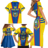 Custom Ecuador Football Family Matching Short Sleeve Bodycon Dress and Hawaiian Shirt Vamos La Tricolor