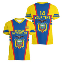 Custom Ecuador Football Women V-Neck T-Shirt Vamos La Tricolor