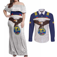 Custom Ecuador Football Couples Matching Off Shoulder Maxi Dress and Long Sleeve Button Shirt La Tri Go Champions Condor Style