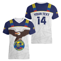 Custom Ecuador Football Women V-Neck T-Shirt La Tri Go Champions Condor Style