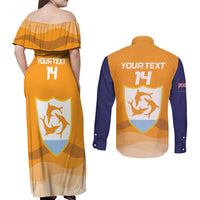 Custom Anguilla Football Couples Matching Off Shoulder Maxi Dress and Long Sleeve Button Shirt Dolphins Coat Of Arms Style