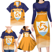Custom Anguilla Football Family Matching Long Sleeve Bodycon Dress and Hawaiian Shirt Dolphins Coat Of Arms Style