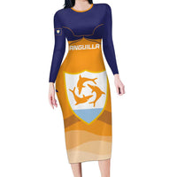 Custom Anguilla Football Family Matching Long Sleeve Bodycon Dress and Hawaiian Shirt Dolphins Coat Of Arms Style