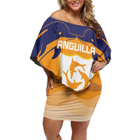 Custom Anguilla Football Family Matching Off Shoulder Short Dress and Hawaiian Shirt Dolphins Coat Of Arms Style