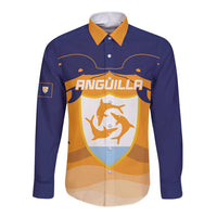 Custom Anguilla Football Long Sleeve Button Shirt Dolphins Coat Of Arms Style
