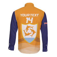 Custom Anguilla Football Long Sleeve Button Shirt Dolphins Coat Of Arms Style