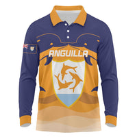 Custom Anguilla Football Long Sleeve Polo Shirt Dolphins Coat Of Arms Style