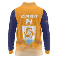 Custom Anguilla Football Long Sleeve Polo Shirt Dolphins Coat Of Arms Style