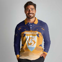 Custom Anguilla Football Long Sleeve Polo Shirt Dolphins Coat Of Arms Style