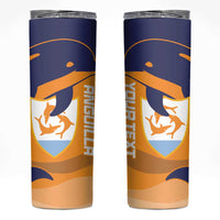 Custom Anguilla Football Skinny Tumbler Dolphins Coat Of Arms Style