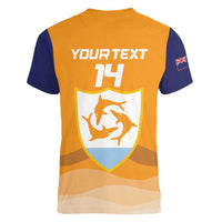 Custom Anguilla Football Women V-Neck T-Shirt Dolphins Coat Of Arms Style