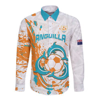 Custom Anguilla Football Long Sleeve Button Shirt Go Champions Grunge Style