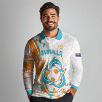 Custom Anguilla Football Long Sleeve Polo Shirt Go Champions Grunge Style