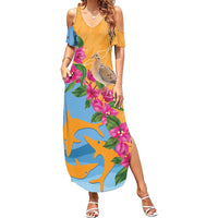 Anguilla Family Matching Summer Maxi Dress and Hawaiian Shirt Coat Of Arms With Zenaida Dove