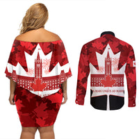Canada Day Couples Matching Off Shoulder Short Dress and Long Sleeve Button Shirt 2024 Canadian Maple Leaf Pattern - Wonder Print Shop
