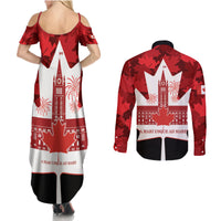 Canada Day Couples Matching Summer Maxi Dress and Long Sleeve Button Shirt 2024 Canadian Maple Leaf Pattern - Wonder Print Shop