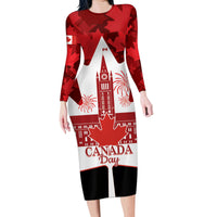 Canada Day Family Matching Long Sleeve Bodycon Dress and Hawaiian Shirt 2024 Canadian Maple Leaf Pattern - Wonder Print Shop