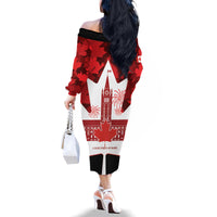 Canada Day Family Matching Off The Shoulder Long Sleeve Dress and Hawaiian Shirt 2024 Canadian Maple Leaf Pattern - Wonder Print Shop