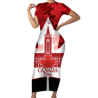 Canada Day Short Sleeve Bodycon Dress 2024 Canadian Maple Leaf Pattern - Wonder Print Shop