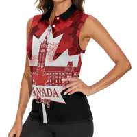 Canada Day Women Sleeveless Polo Shirt 2024 Canadian Maple Leaf Pattern - Wonder Print Shop